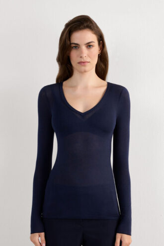 Top con scollo a V in modal ultraleggero con cashmere