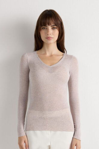 Top con scollo a V in modal ultraleggero con cashmere