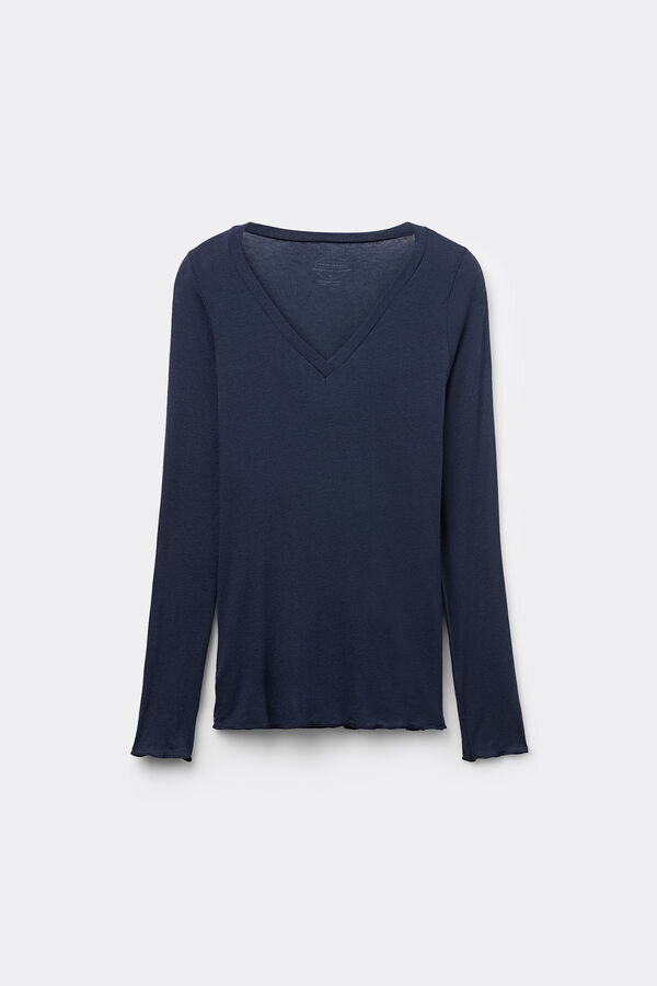 Top con scollo a V in modal ultraleggero con cashmere Top con scollo a V in modal ultraleggero con cashmere