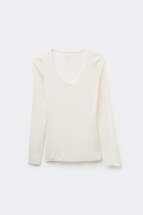Top con scollo a V in modal ultraleggero con cashmere Top con scollo a V in modal ultraleggero con cashmere