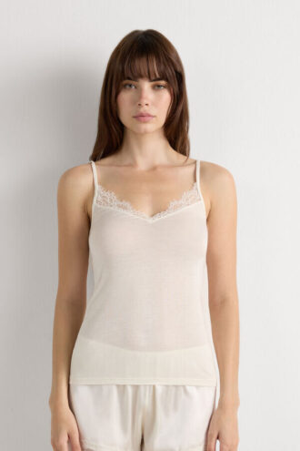 Top in misto cashmere ultraleggero con pizzo