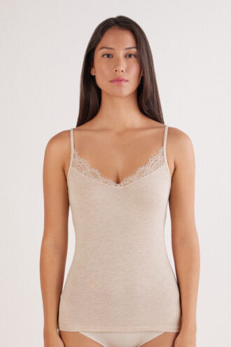 Top in misto cashmere ultraleggero modal con pizzo