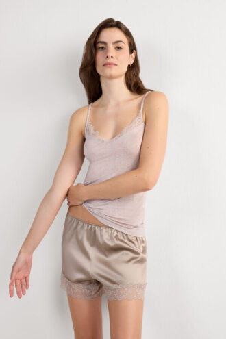 Top in misto cashmere ultraleggero modal con pizzo