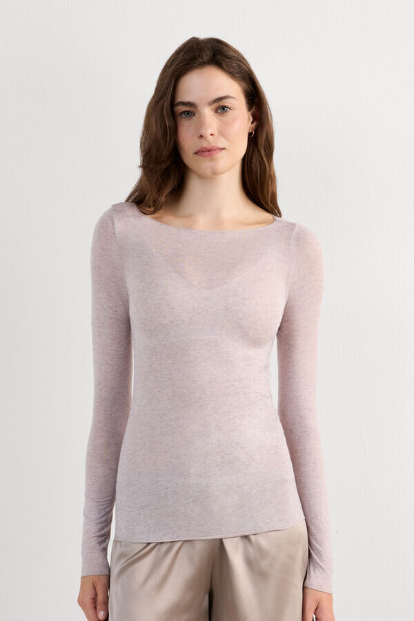 Top ultraleggero in modal e cashmere con scollo a barchetta Top ultraleggero in modal e cashmere con scollo a barchetta
