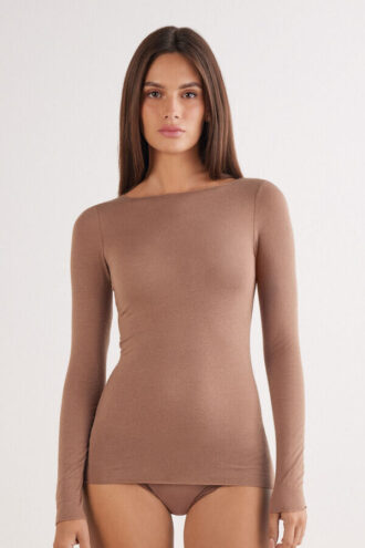 Top ultraleggero in modal e cashmere con scollo a barchetta