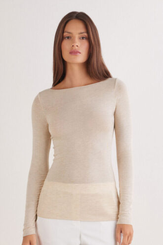 Top ultraleggero in modal e cashmere con scollo a barchetta
