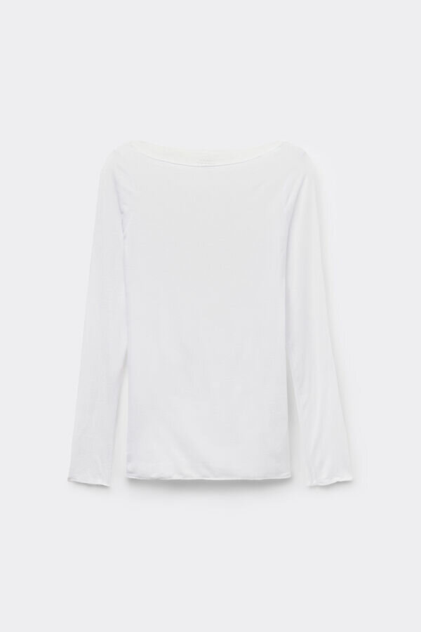 Top ultraleggero in modal e cashmere con scollo a barchetta Top ultraleggero in modal e cashmere con scollo a barchetta